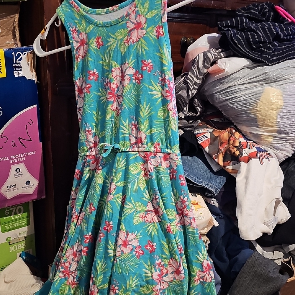 !!.               Girls M (7-8) Dress - Teal and Pink